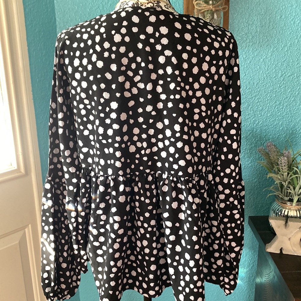 SHEIN | Women’s Polka Dot Long Sleeve Peplum Blouse - Picture 4 of 8